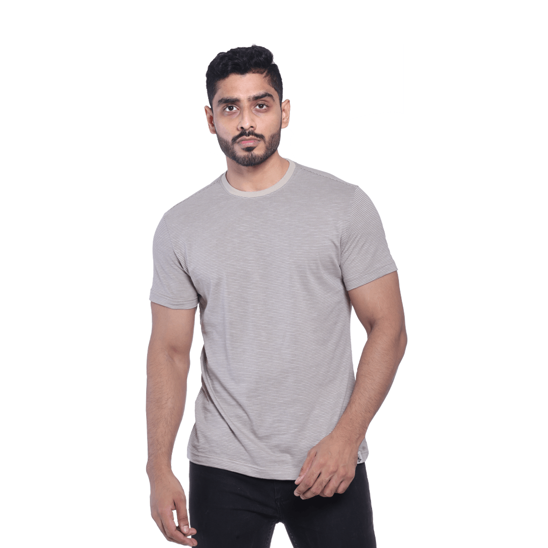 Crew Neck Striped Half Sleeve T-Shirts - N A S H